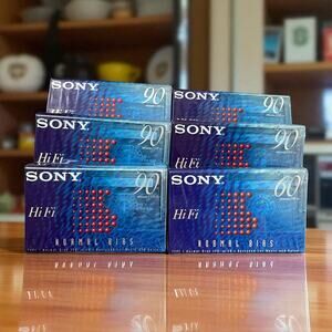 Sony Blank Audio Cassette Tape Lot x6 Hi-Fi Normal Bias Type I 90/60 Min Sealed
